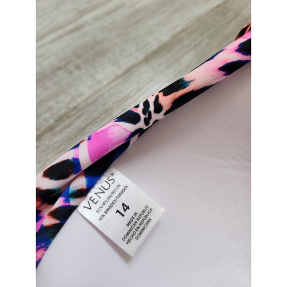 Venus Animal Print Tankini Tie Neck Open Back Bright Pink Blue Orange Sz 14 EUC - Picture 5 of 8
